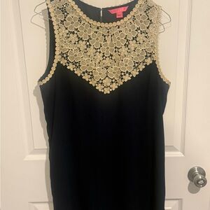 Lilly Pulitzer: Navy dress with gold lace